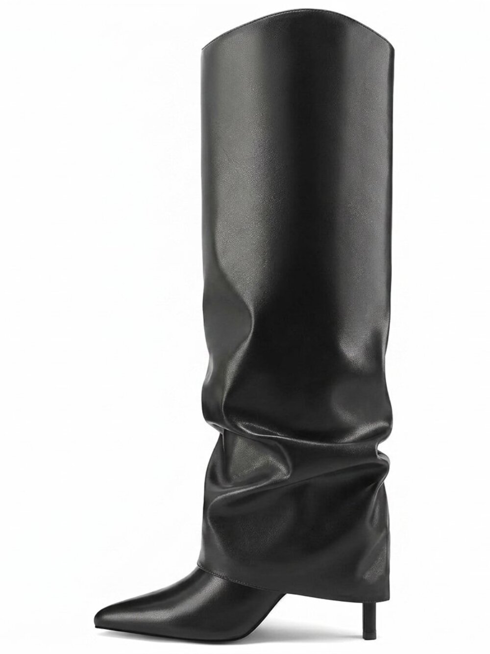Women's Black Faux Leather Over Knee High Boots Fashion Shoes With Side Zipper